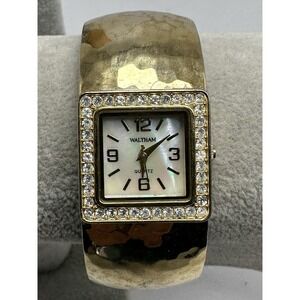 Waltham WAW101 Ladies Cuff MOP Watch New Battery 25MM 6.5" Hammered Metal U53‎